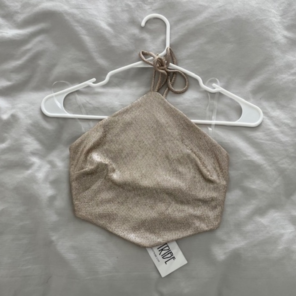 NWT 12th Tribe Golden Road Halter Crop Top Disco Metallic Gold Festival SMALL - Picture 2 of 4